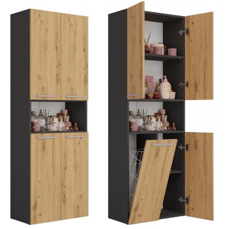 Szafa łazienkowa z koszem NOLAN 1K DK | Beautysofa24.pl