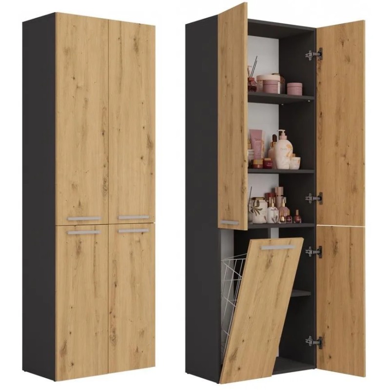 Szafa łazienkowa z koszem NOLAN 1K DD | Beautysofa24