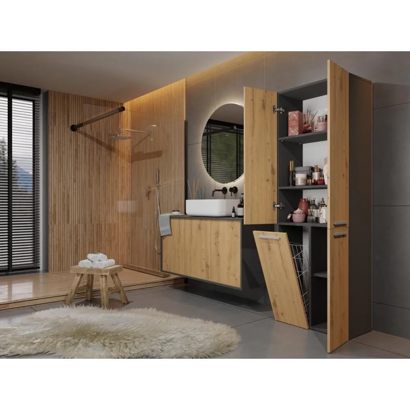 Szafa łazienkowa z koszem NOLAN 1K DD | Beautysofa24