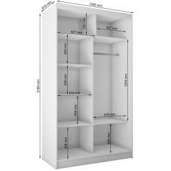 wymiary poszczególnych pólek w szafie z lustrem