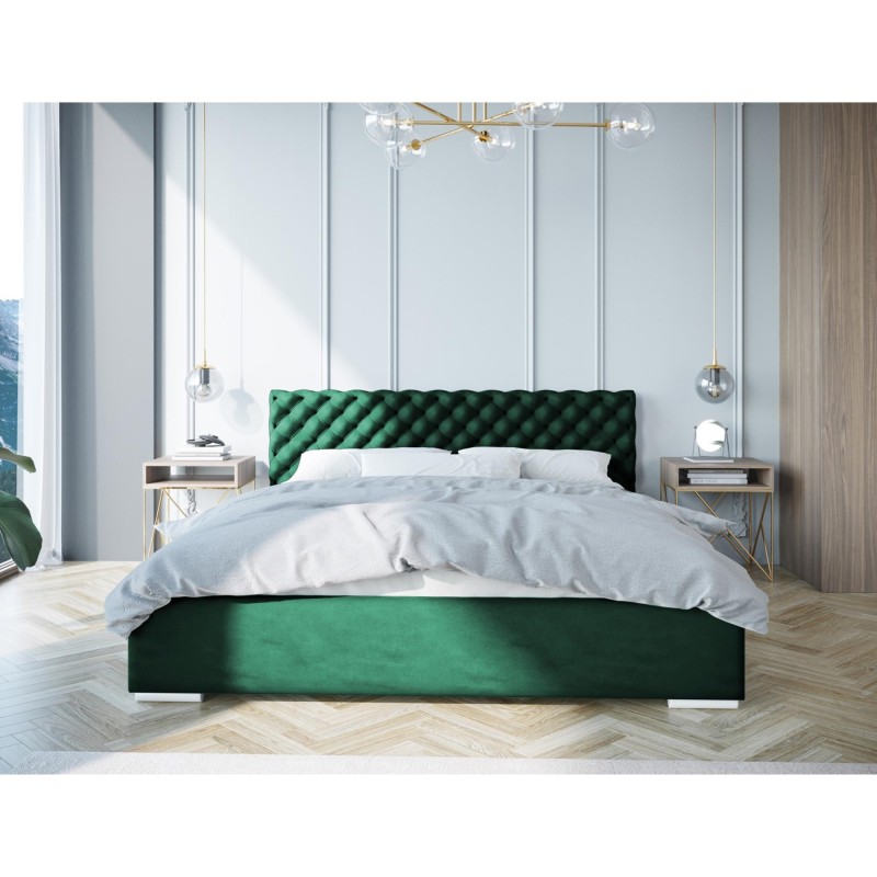 Łóżko pikowane Figgo w pokoju w kolorze zielonym