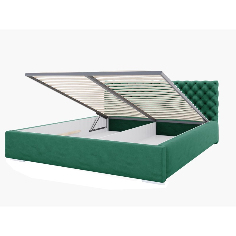 Łóżko pikowane Figgo na białym tle zielone z pojemnikiem