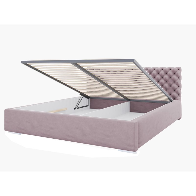 Łóżko pikowane Figgo na białym tle różowe z pojemnikiem