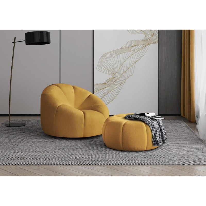 zestaw wypoczynkowy loft fotel + pufa w aranżacji w salonie żółta