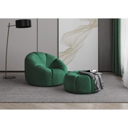 zestaw wypoczynkowy loft fotel + pufa w aranżacji w salonie zielony