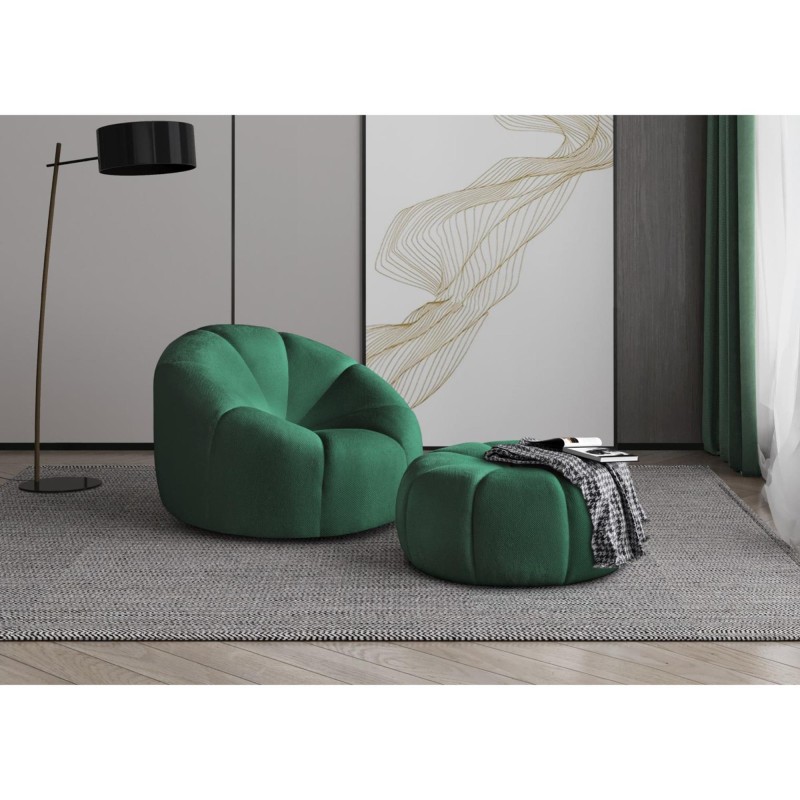 zestaw wypoczynkowy loft fotel + pufa w aranżacji w salonie zielony