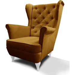 Fotel uszak FALCO - PACKSHOT - ZŁOTY - BIAŁE NOGI