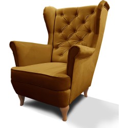 Fotel uszak FALCO - PACKSHOT - ZŁOTY - BUKOWE NOGI