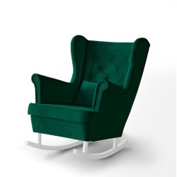 Fotel bujany FABIO zielony na bialych nogach