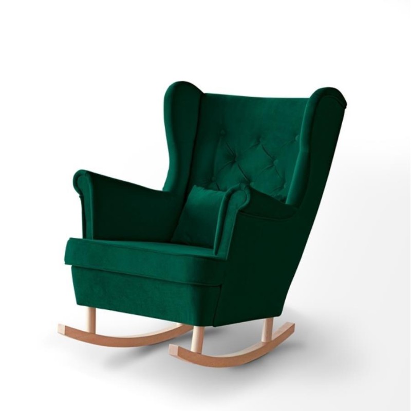 Fotel bujany FABIO zielony na drewnianych nogach