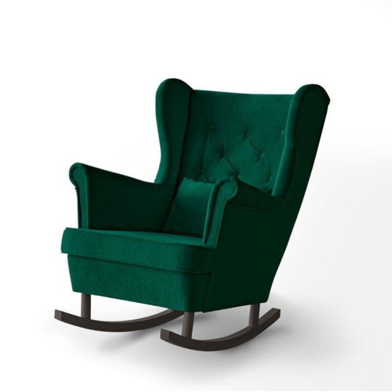 Fotel bujany FABIO zielony na brazowych nogach