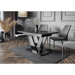 Stół do salonu czarny w kształcie V z krzesłami w idealnym stylu w salonie