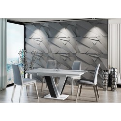 Stół do salonu z podstawą w kształcie litery V z krzesłami, prawa strona