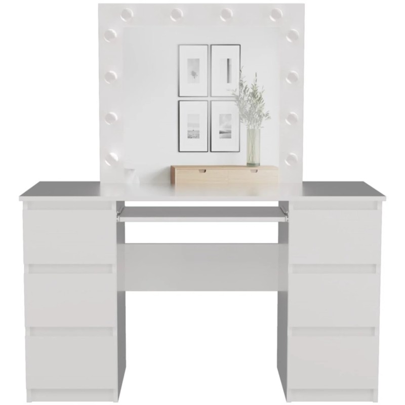 Toaletka z lustrem Marina II biała na białym tle przód