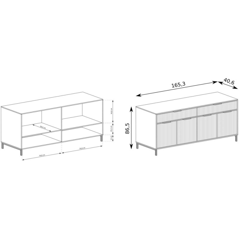 Duża Komoda Linna z Ryflowanym Frontem