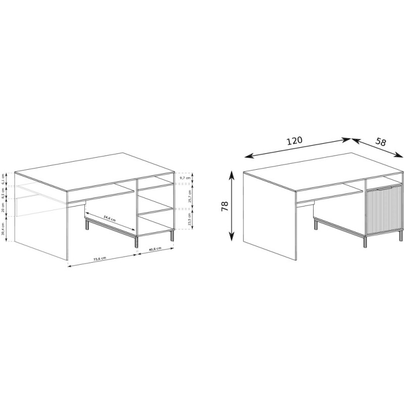 Nowoczesne biurko Linna z ryflowanym frontem