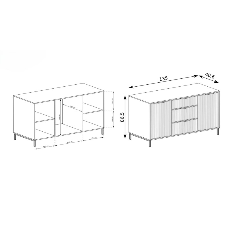Duża Komoda Linna z Ryflowanym Frontem