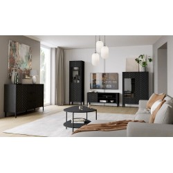 Nowoczesny stolik kawowy – czarny, dwupoziomowy, designerski