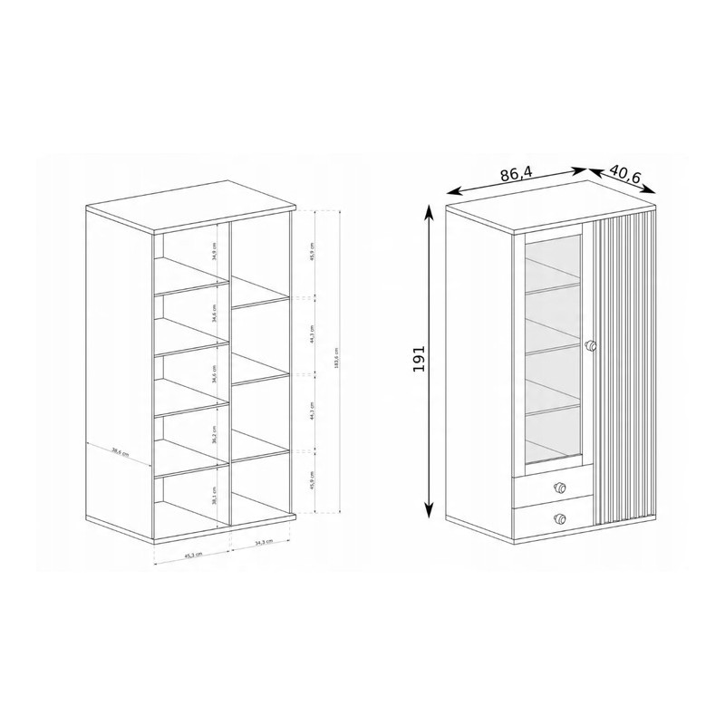 Witryna Caya Dąb Artisan z Lamelami i LED – Styl i Funkcjonalność