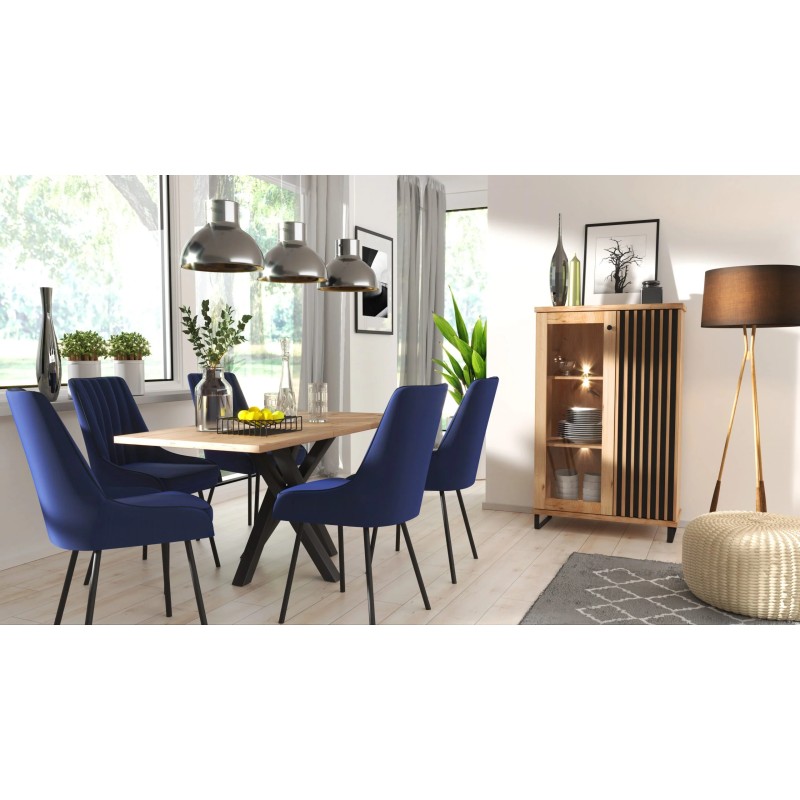 Witryna Caya Dąb Artisan z LED – Przeszklona i Funkcjonalna