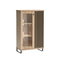 Witryna Caya Dąb Artisan z LED – Przeszklona i Funkcjonalna