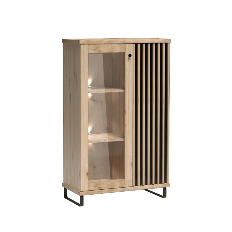 Witryna Caya Dąb Artisan z LED – Przeszklona i Funkcjonalna