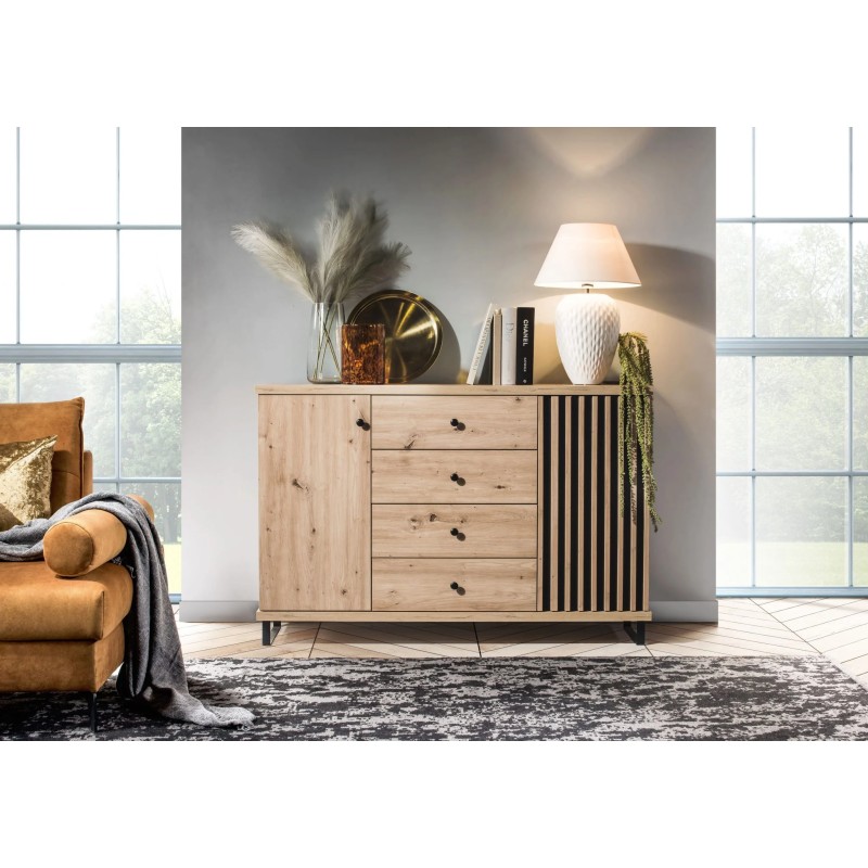 Komoda CAYA – Dąb Artisan | 4 Szuflady | 2 Wysokości | Loft Design