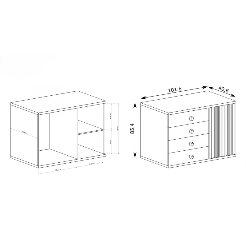 Komoda jednodrzwiowa CAYA – 4 Szuflady | Loft Styl | Dąb Artisan | 2 Wysokości