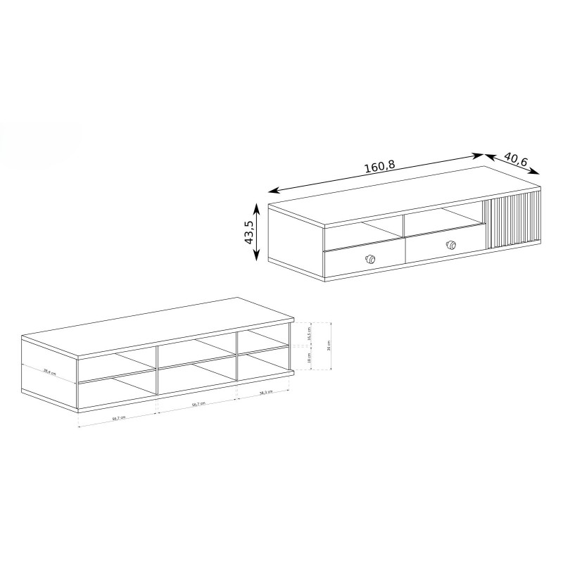Szafka RTV CAYA z lamelami | Dąb Artisan | 2 Szuflady | 2 Wysokości