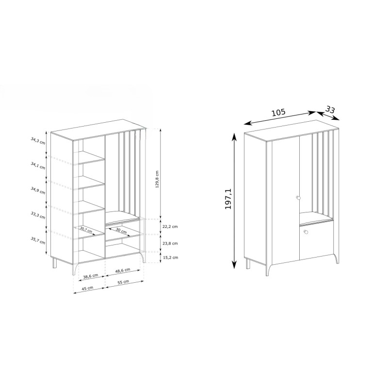 Garderoba LUME z lustrem i lamelami – nowoczesny design