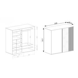 Szafa przesuwna z lustrem i lamelami CAYA – 199 cm szerokości
