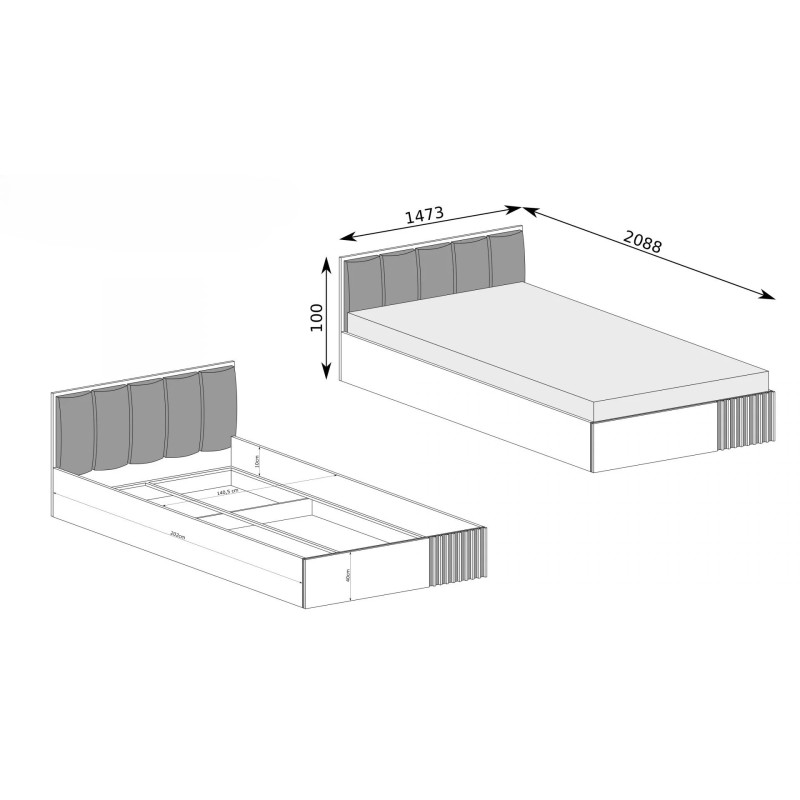 Nowoczesne łóżko CAYA z pojemnikiem i lamelami