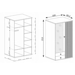Szafa z lustrem i szufladami CAYA 100 cm – Dąb Artisan, styl loft