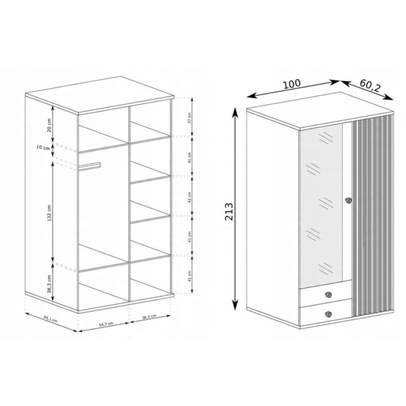 Szafa z lustrem i szufladami CAYA 100 cm – Dąb Artisan, styl loft
