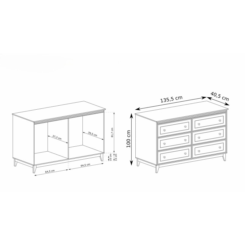 Komoda Charlott 135 cm – 6 szuflad, klasyczny styl