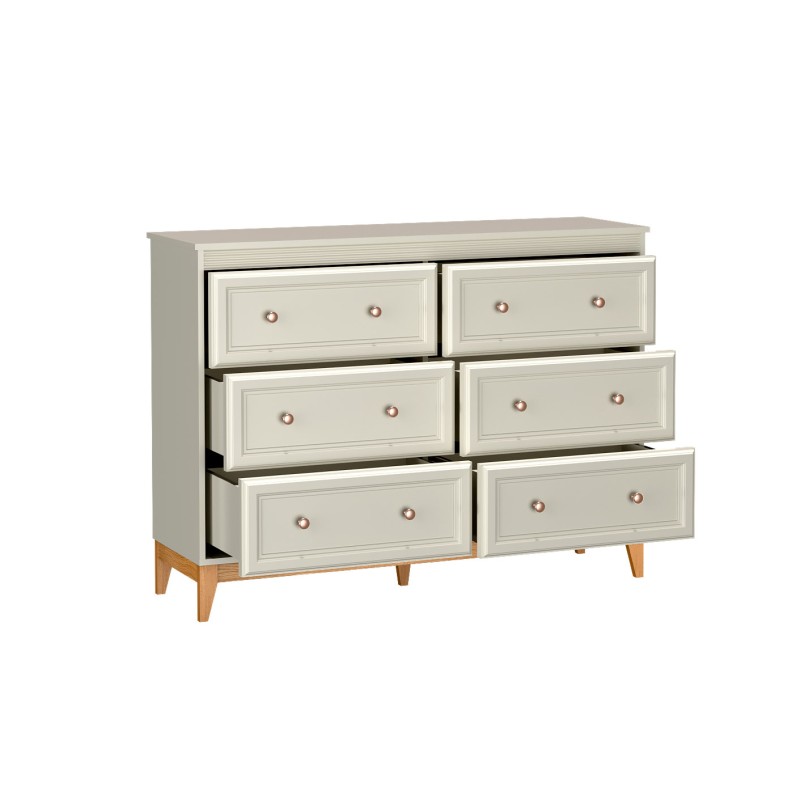 Komoda Charlott 135 cm – 6 szuflad, klasyczny styl