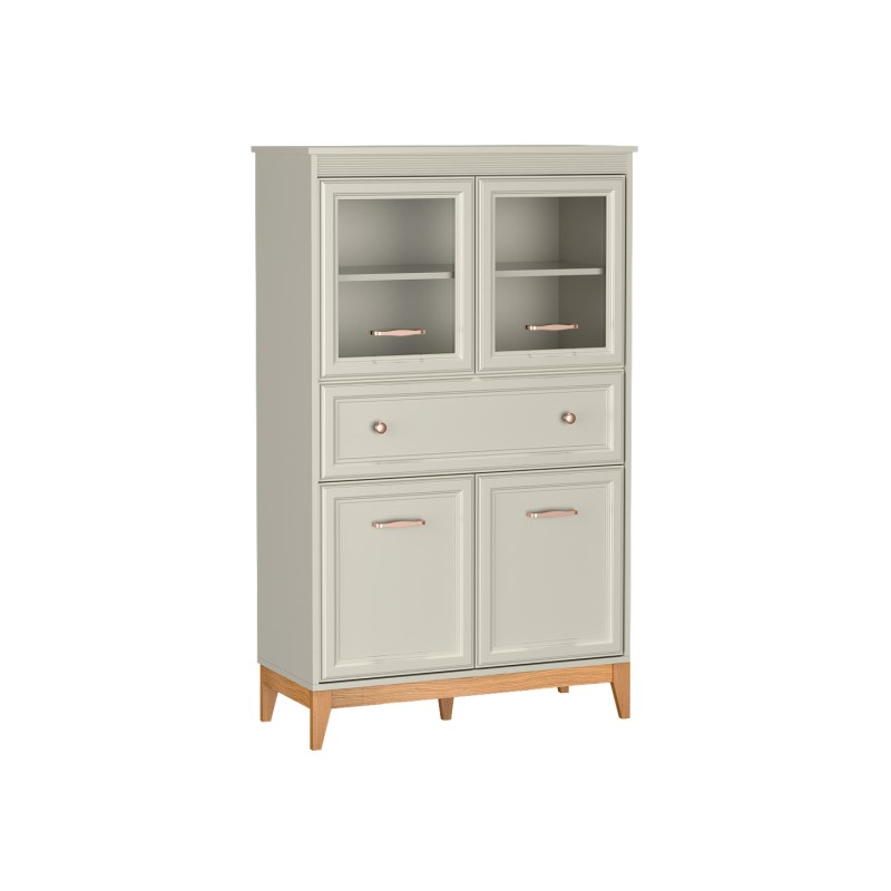 Stylowa witryna Charlott – szkło, półki, szuflada