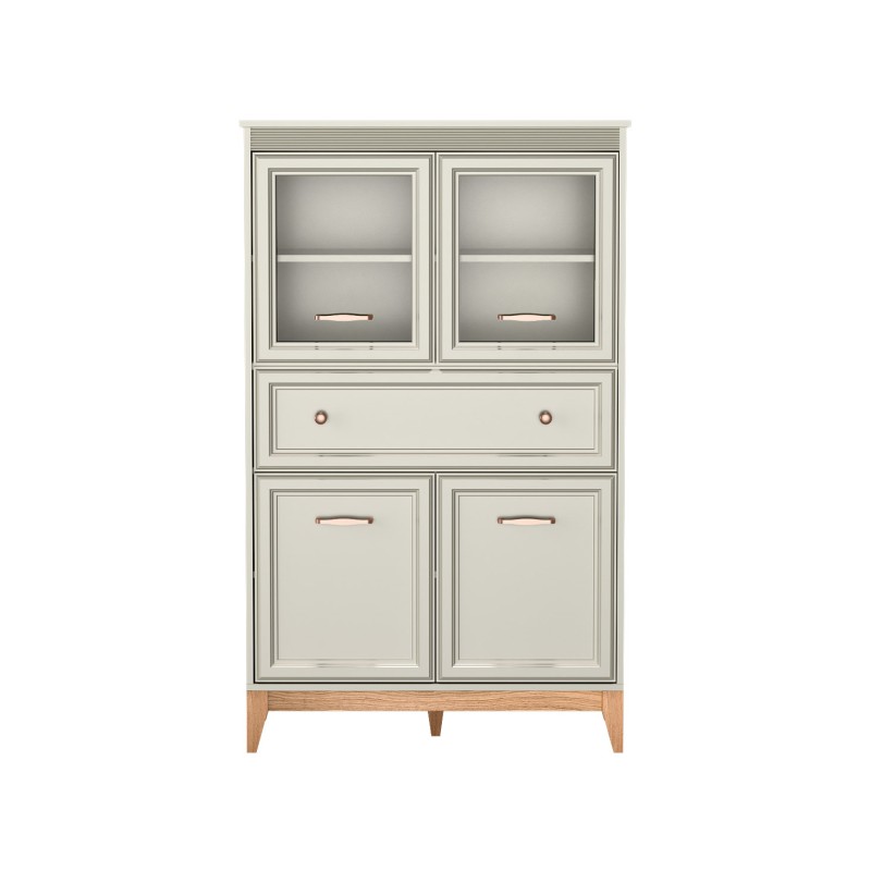 Stylowa witryna Charlott – szkło, półki, szuflada