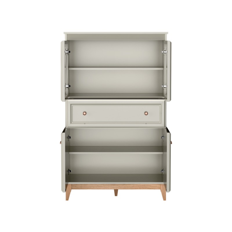 Stylowa witryna Charlott – szkło, półki, szuflada