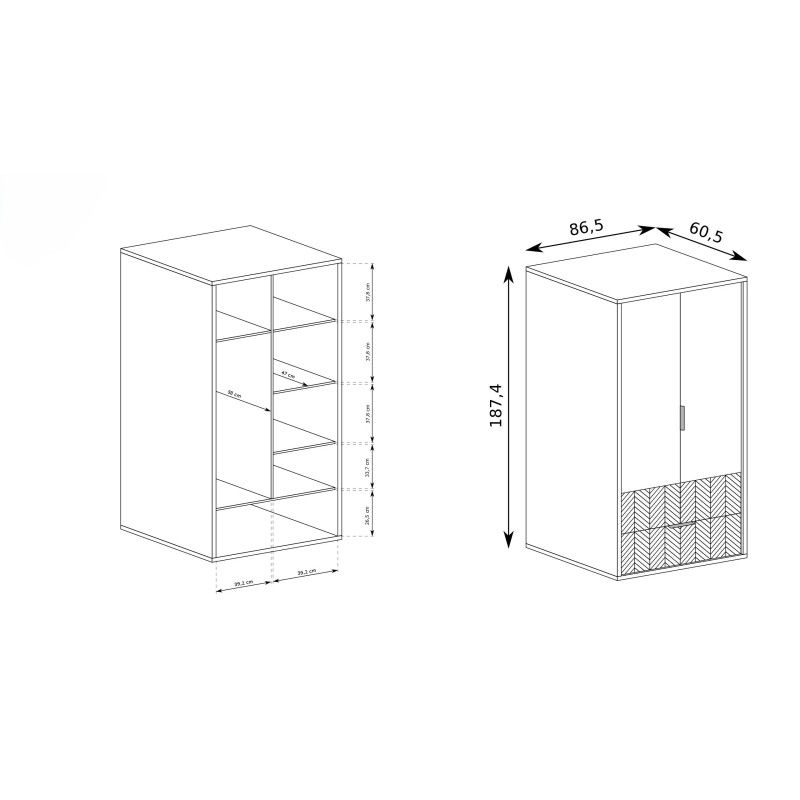 Szafa dwudrzwiowa z szufladą FUN – dąb karmelowy