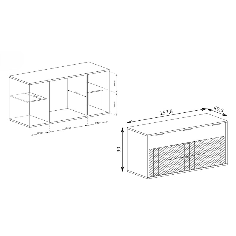 Duża komoda FUN z szufladami i szafkami – dąb karmel