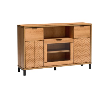 Komoda z witryną FUN – nowoczesna i funkcjonalna, dąb karmel