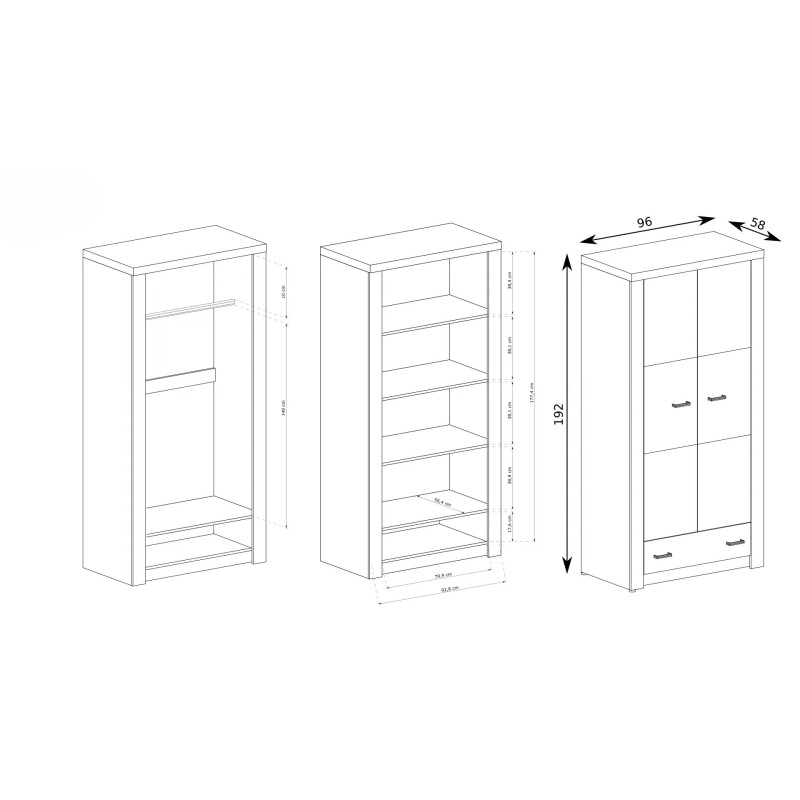 Szafa dwudrzwiowa POLIS z drążkiem lub półkami – nowoczesny styl i funkcjonalność