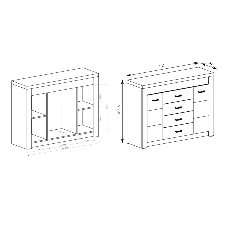 Komoda POLIS – pojemna komoda z 4 szufladami i 2 szafkami