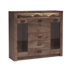 Witryna POLIS – nowoczesna witryna z barkiem, szufladami i podświetleniem LED