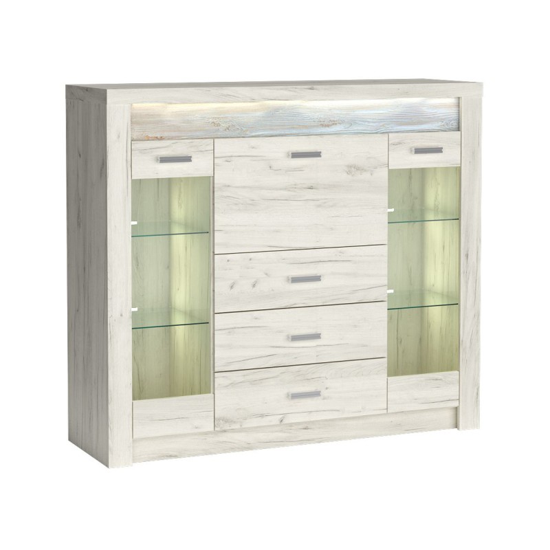 Witryna POLIS – nowoczesna witryna z barkiem, szufladami i podświetleniem LED