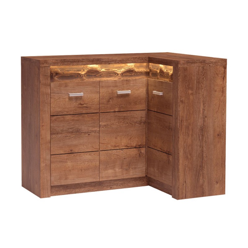 Komoda narożna POLIS – funkcjonalna komoda z oświetleniem LED