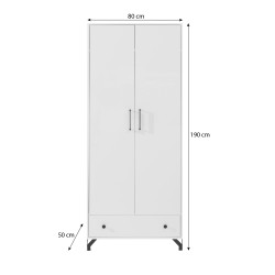Szafa dwudrzwiowa Bergo z szufladą – biały Lux z białym połyskiem