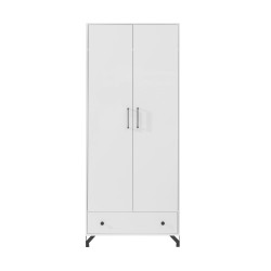 Szafa dwudrzwiowa Bergo z szufladą – biały Lux z białym połyskiem