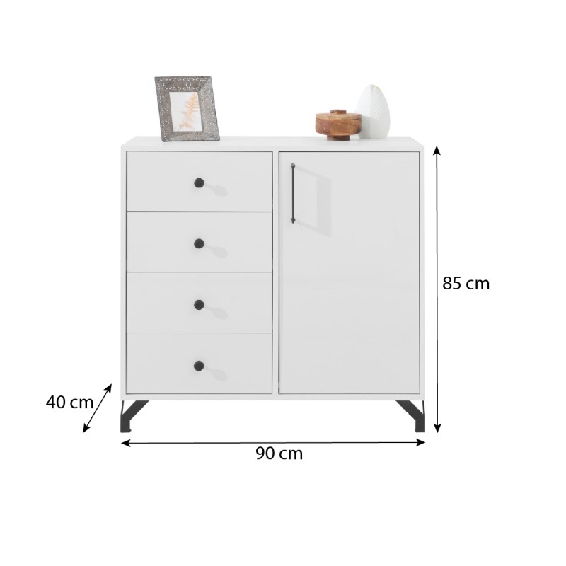 Komoda Bergo 90 cm – biały Lux z frontami w białym połysku | Nowoczesny design
